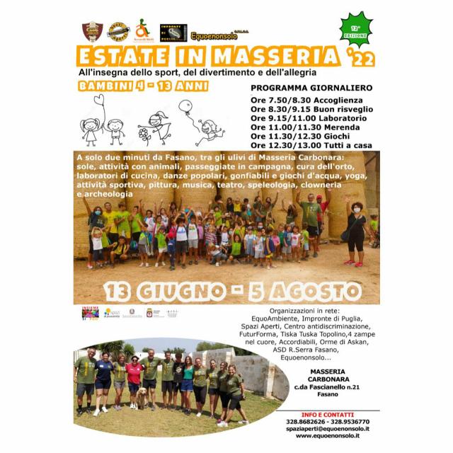 Tutto pronto per l’«Estate in Masseria» Tutto pronto per l'«Estate in Masseria» - Osservatorio Fasano