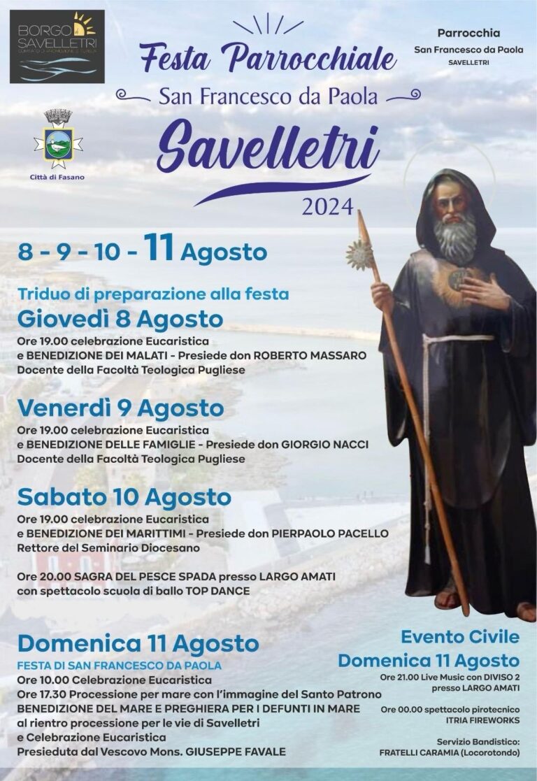 Savelletri si prepara alla sua festa parrocchiale: via ai riti religiosi e civili - Osservatorio Fasano