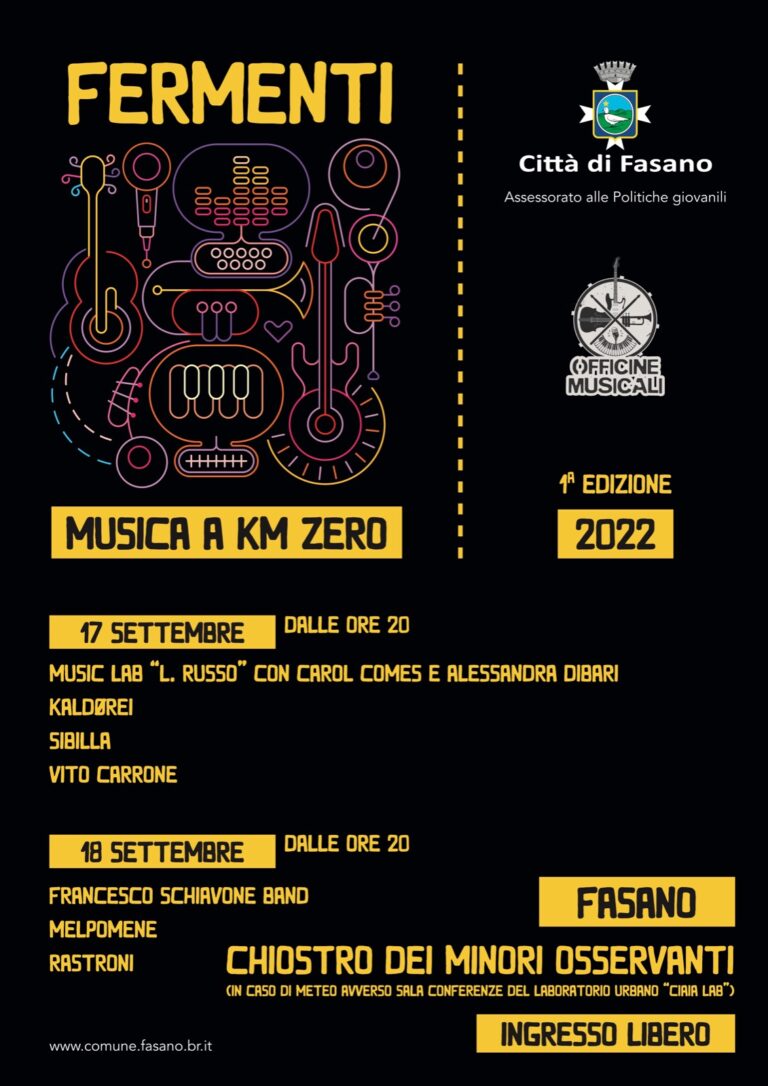 Al via «Fermenti – Musica a km zero», oggi e domani il festival dedicato ai talenti musicali del territorio Al via «Fermenti – Musica a km zero», oggi e domani il festival dedicato ai talenti musicali del territorio - Osservatorio Fasano