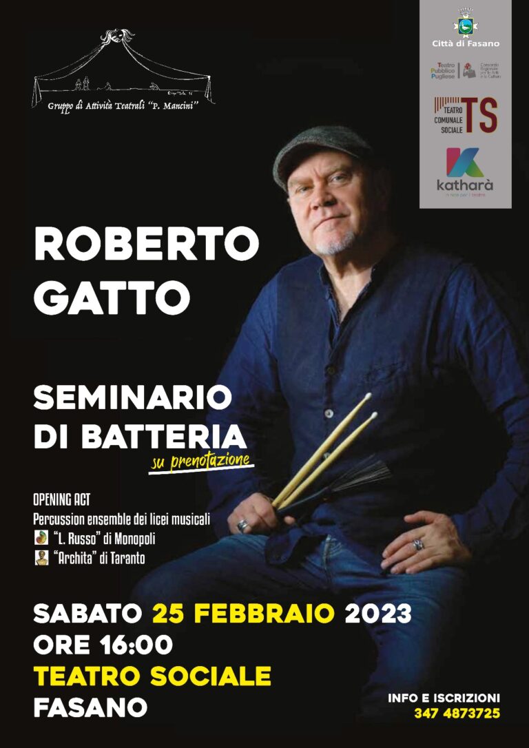 Roberto Gatto al Teatro Sociale con un seminario di batteria aperto al pubblico - Osservatorio Fasano