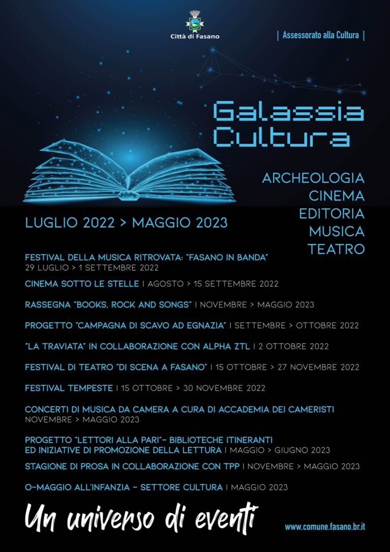 Galassia Cultura: un cartellone di eventi che spazia dalla prosa all’archeologia, dalla musica all’editoria e cinema - Osservatorio Fasano