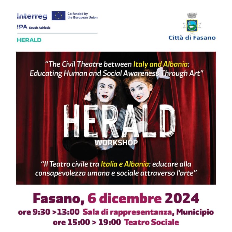 Workshop Progetto Herald: “Il Teatro Civile tra Italia e Albania: educare alla consapevolezza umana e sociale attraverso l’Arte” - Osservatorio Fasano