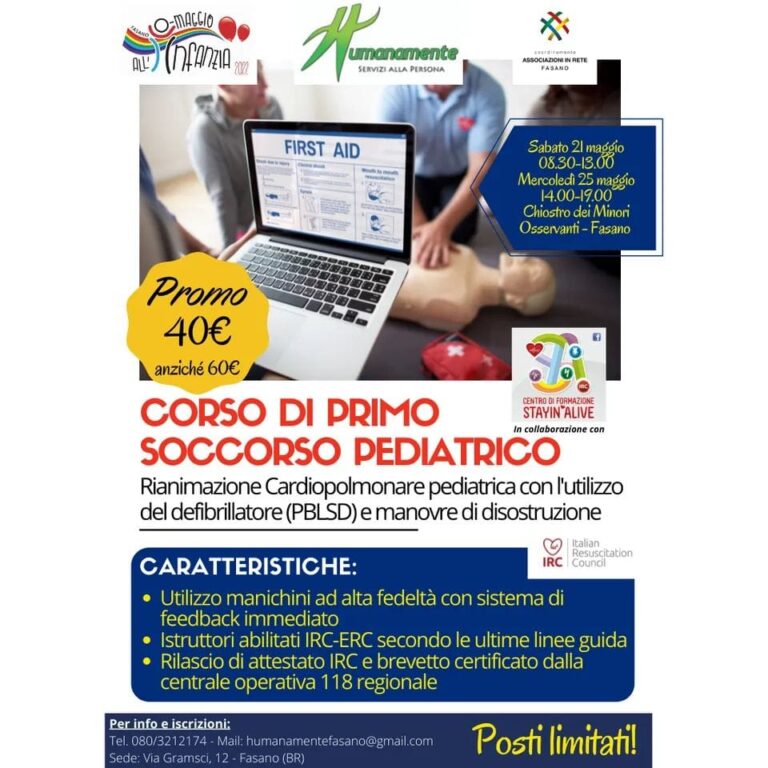 Rinviato al 25 maggio l’appuntamento con il «Corso di primo soccorso pediatrico» - Osservatorio Fasano
