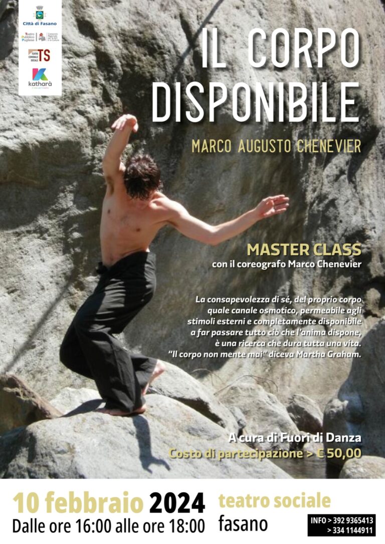 “Il corpo disponibile”, a Fasano una master class con il coreografo Marco Augusto Chenevier - Osservatorio Fasano