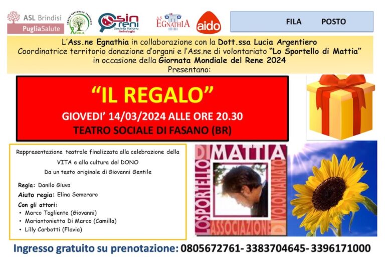 Al Teatro Sociale “Il Regalo” in occasione della Giornata Mondiale del Rene 2024 - Osservatorio Fasano