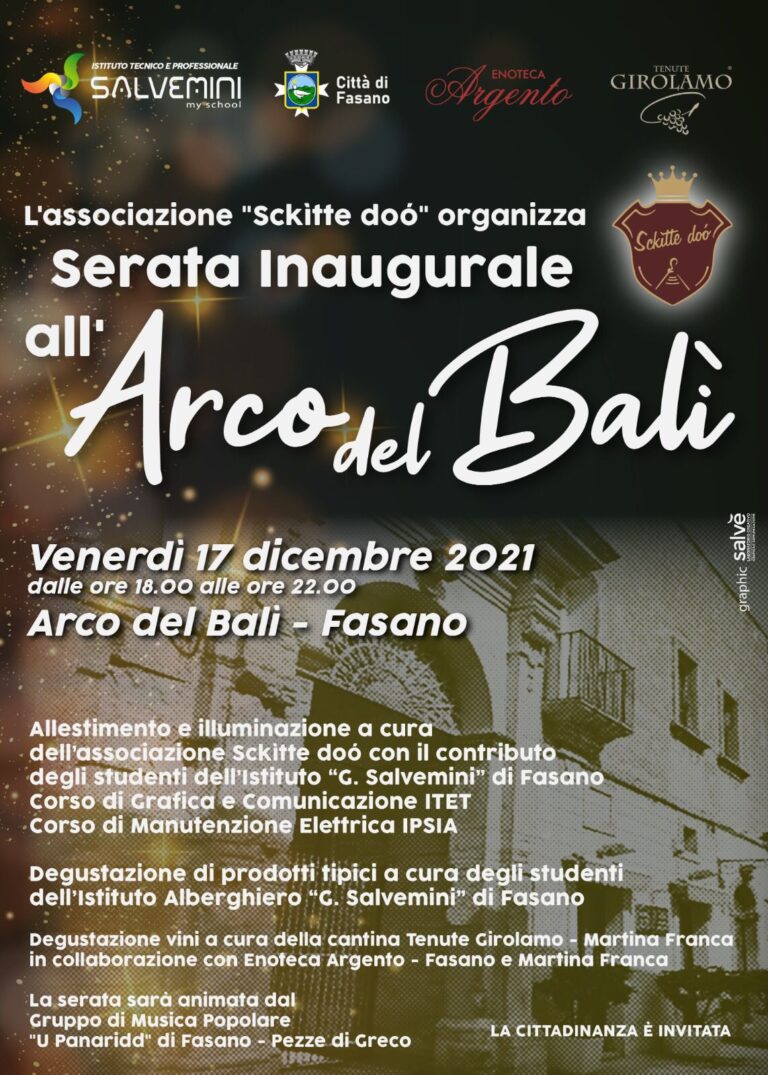 L’associazione «Sckìtte doó» organizza la serata inaugurale all’Arco del Balì L’associazione «Sckìtte doó» organizza la serata inaugurale all’Arco del Balì - Osservatorio Fasano