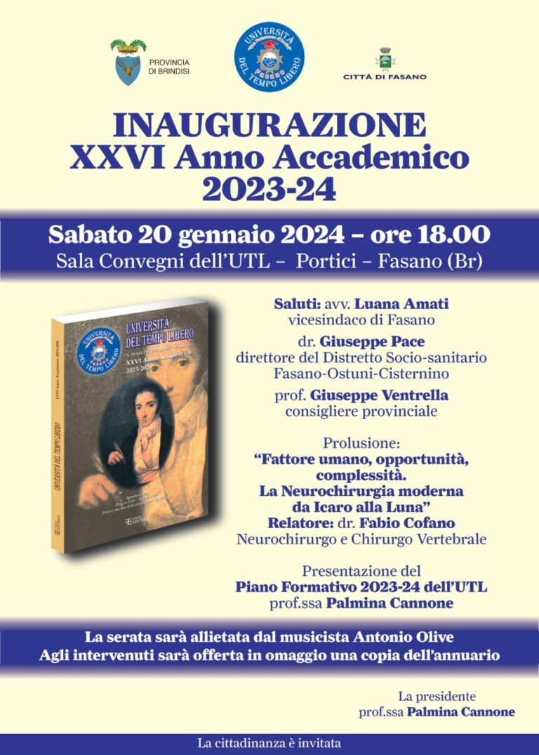 L’UTL inaugura il XXVI Anno Accademico L’UTL inaugura il XXVI Anno Accademico - Osservatorio Fasano