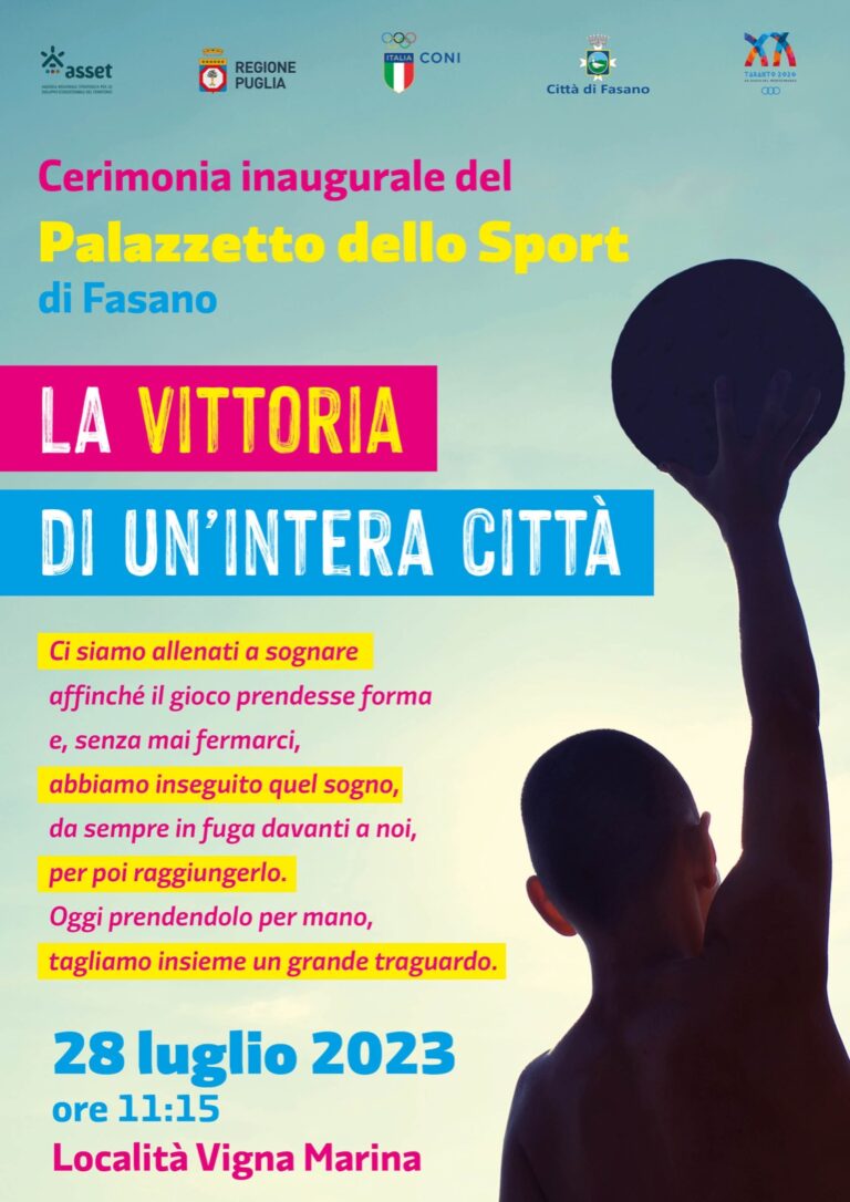 Palazzetto dello Sport di Fasano: il 28 luglio taglio del nastro con Malagò ed Emiliano - Osservatorio Fasano