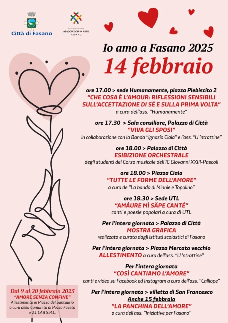 Fasano celebra l’amore in tutte le sue forme con “Io amo a Fasano 2025” Fasano celebra l'amore in tutte le sue forme con "Io amo a Fasano 2025" - Osservatorio Fasano