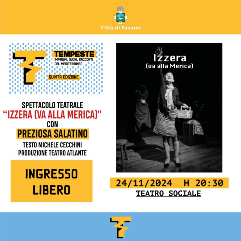 Festival Tempeste, va in scena “Izzera” con Preziosa Salatino Festival Tempeste, va in scena “Izzera” con Preziosa Salatino - Osservatorio Fasano