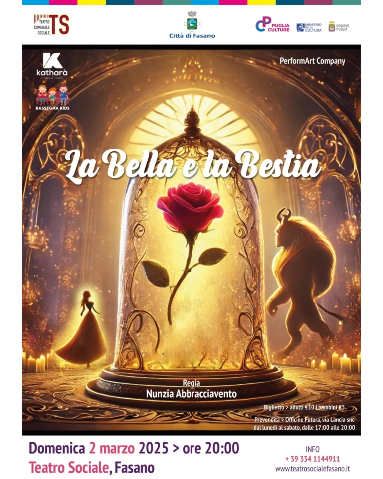 Rassegna Kids, la PerformArt Company porta in scena “La Bella e la Bestia” Rassegna Kids, la PerformArt Company porta in scena “La Bella e la Bestia” - Osservatorio Fasano