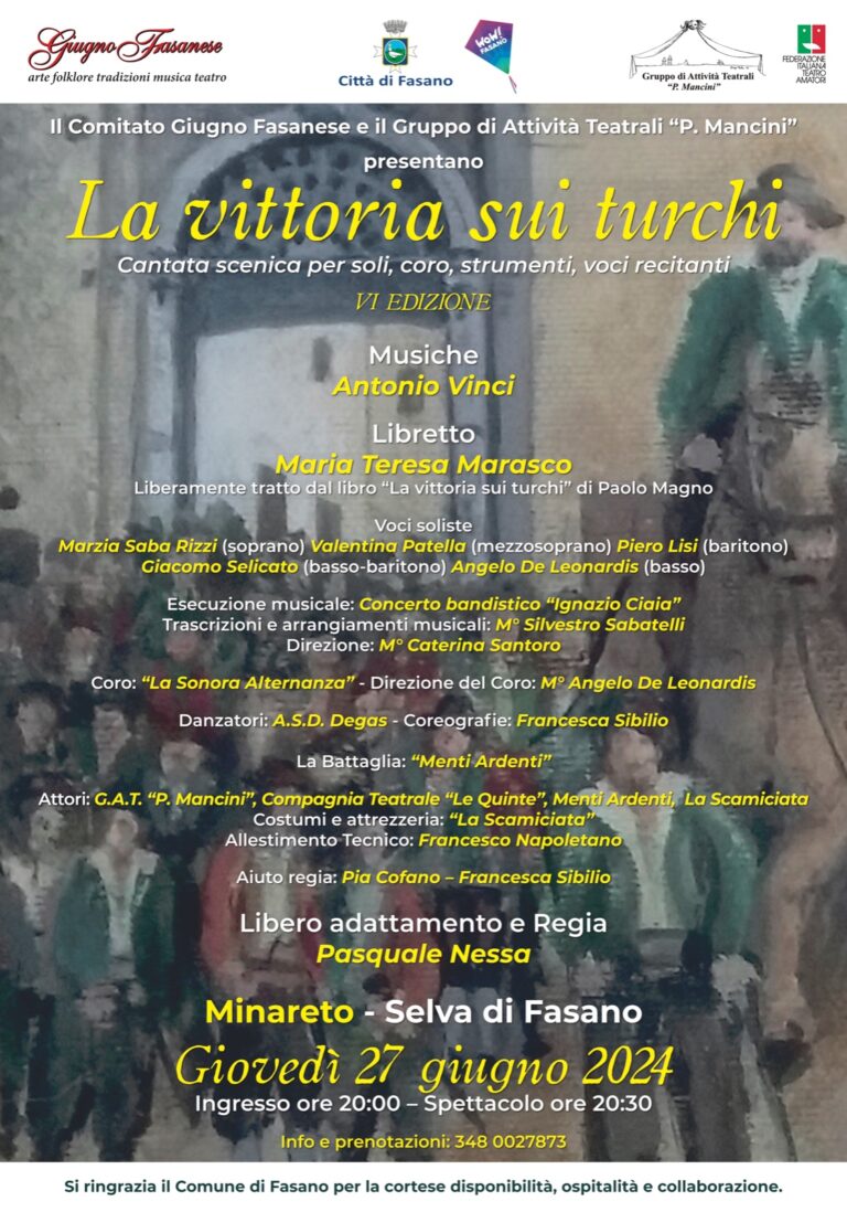 «La vittoria sui turchi», la VI edizione della cantata scenica prenderà vita al Minareto - Osservatorio Fasano