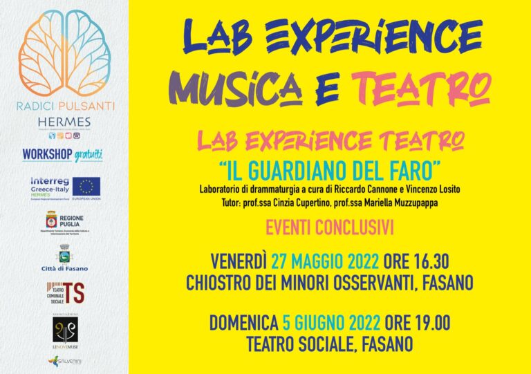 Progetto Hermes, si conclude il laboratorio di drammaturgia «Lab Experience Teatro - Il Guardiano del faro» - Osservatorio Fasano