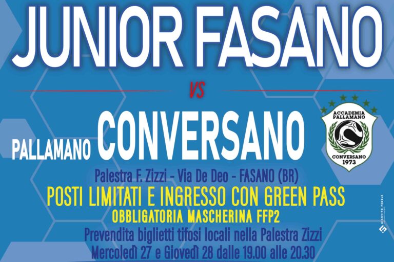 Ammessi 225 spettatori per il match Junior Fasano - Conversano - Osservatorio Fasano