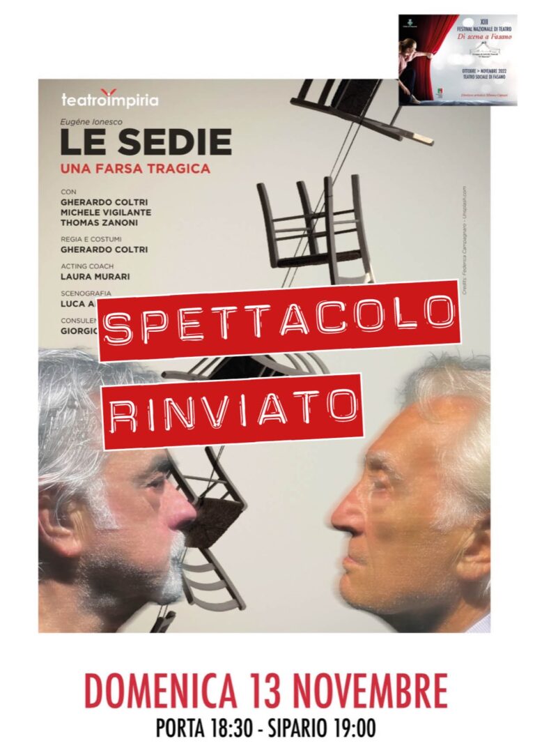 Festival teatrale “Di scena a Fasano”, rinviato lo spettacolo “Le sedie” Festival teatrale “Di scena a Fasano”, rinviato lo spettacolo “Le sedie” - Osservatorio Fasano