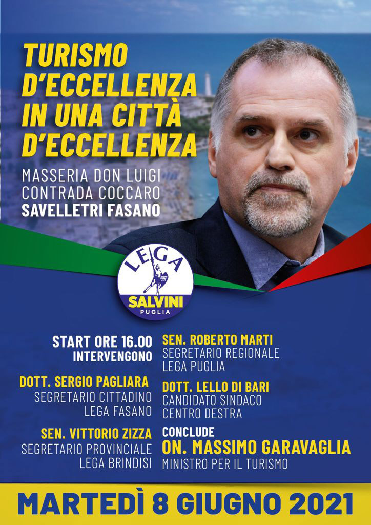 Il Ministro del Turismo Massimo Garavaglia incontrerà gli operatori del settore a Masseria Don Luigi Il Ministro del Turismo Massimo Garavaglia incontrerà gli operatori del settore a Masseria Don Luigi - Osservatorio Fasano