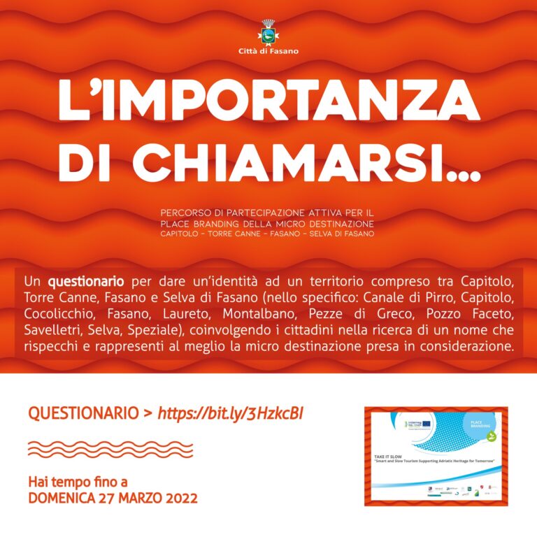Turismo, «L’importanza di chiamarsi…»: al via il questionario per il nuovo brand della micro destinazione Capitolo-Torre Canne-Selva di Fasano - Osservatorio Fasano
