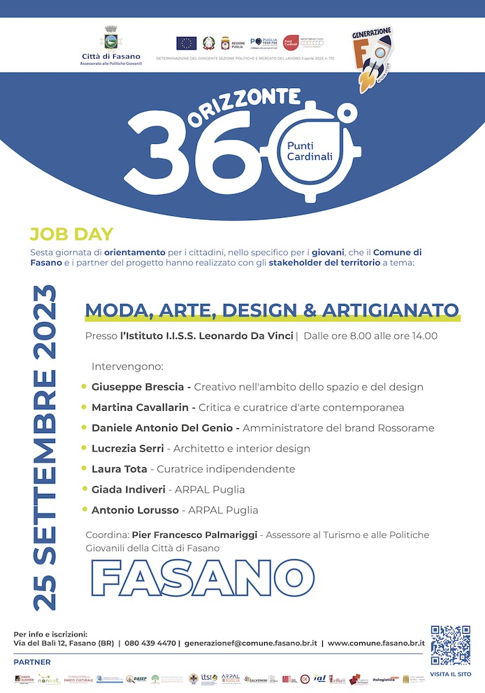 Politiche giovanili, Moda, Arte, Design e Artigianato al centro del sesto job day di «Orizzonte 360°» Politiche giovanili, Moda, Arte, Design e Artigianato al centro del sesto job day di «Orizzonte 360°» - Osservatorio Fasano