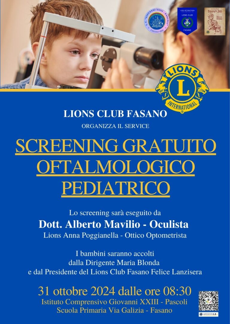 Il Lions Club Fasano promuove un controllo gratuito della vista per i bambini delle prime elementari dell’Istituto Comprensivo Giovanni XXIII – Pascoli di Fasano. Il Lions Club Fasano promuove un controllo gratuito della vista per i bambini delle prime elementari dell’Istituto Comprensivo Giovanni XXIII – Pascoli di Fasano. - Osservatorio Fasano