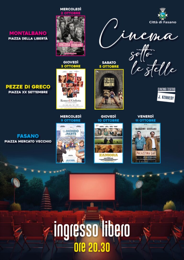 «Cinema sotto le stelle»: 6 appuntamenti nelle piazze del territorio «Cinema sotto le stelle»: 6 appuntamenti nelle piazze del territorio - Osservatorio Fasano
