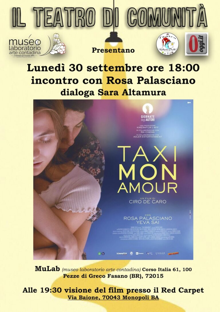 “Taxi Mon Amour”: Rosa Palasciano incontra il pubblico al MuLab “Taxi Mon Amour”: Rosa Palasciano incontra il pubblico al MuLab - Osservatorio Fasano