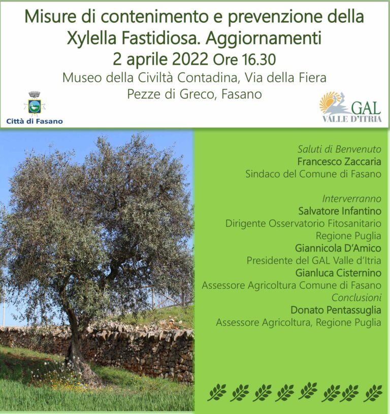 A Fasano aggiornamenti sulle misure di contenimento e prevenzione della Xylella Fastidiosa - Osservatorio Fasano