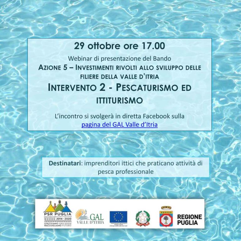 Al via il bando per ‘Pescaturismo ed ittiturismo’ Al via il bando per 'Pescaturismo ed ittiturismo' - Osservatorio Fasano