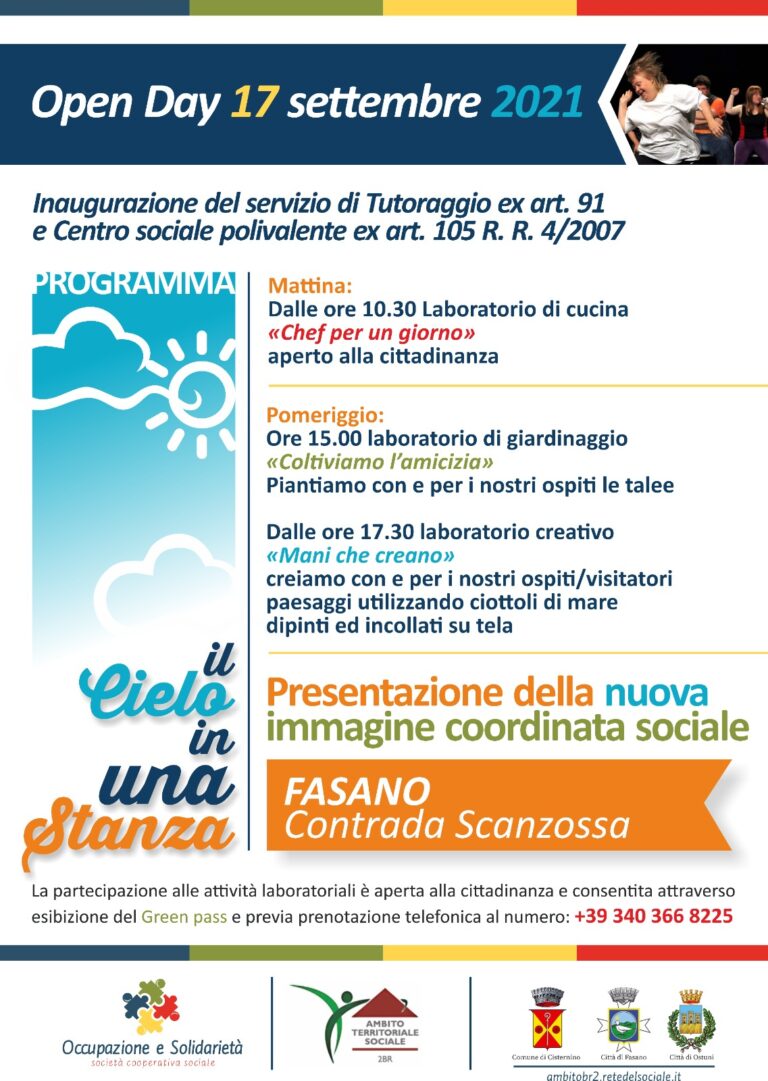 ‘Il cielo in una stanza’, open day di inaugurazione del Centro Aperto Polivalente 'Il cielo in una stanza', open day di inaugurazione del Centro Aperto Polivalente - Osservatorio Fasano
