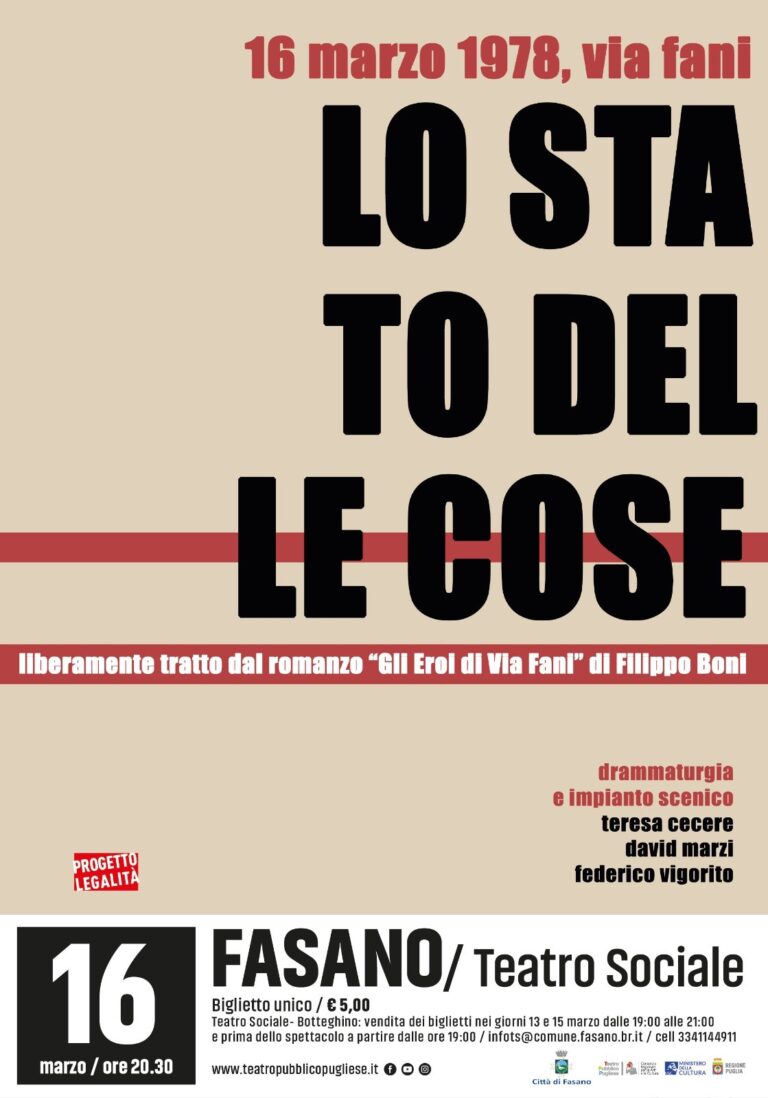 Progetto Legalità: giovedì 16 marzo in anteprima al Teatro Sociale «Lo Stato delle Cose» - Osservatorio Fasano