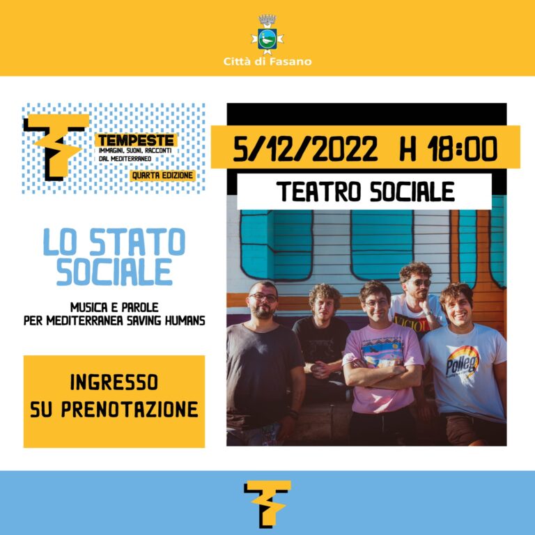 Festival Tempeste - Immagini, suoni e racconti dal Mediterraneo: in arrivo «Lo Stato Sociale» - Osservatorio Fasano