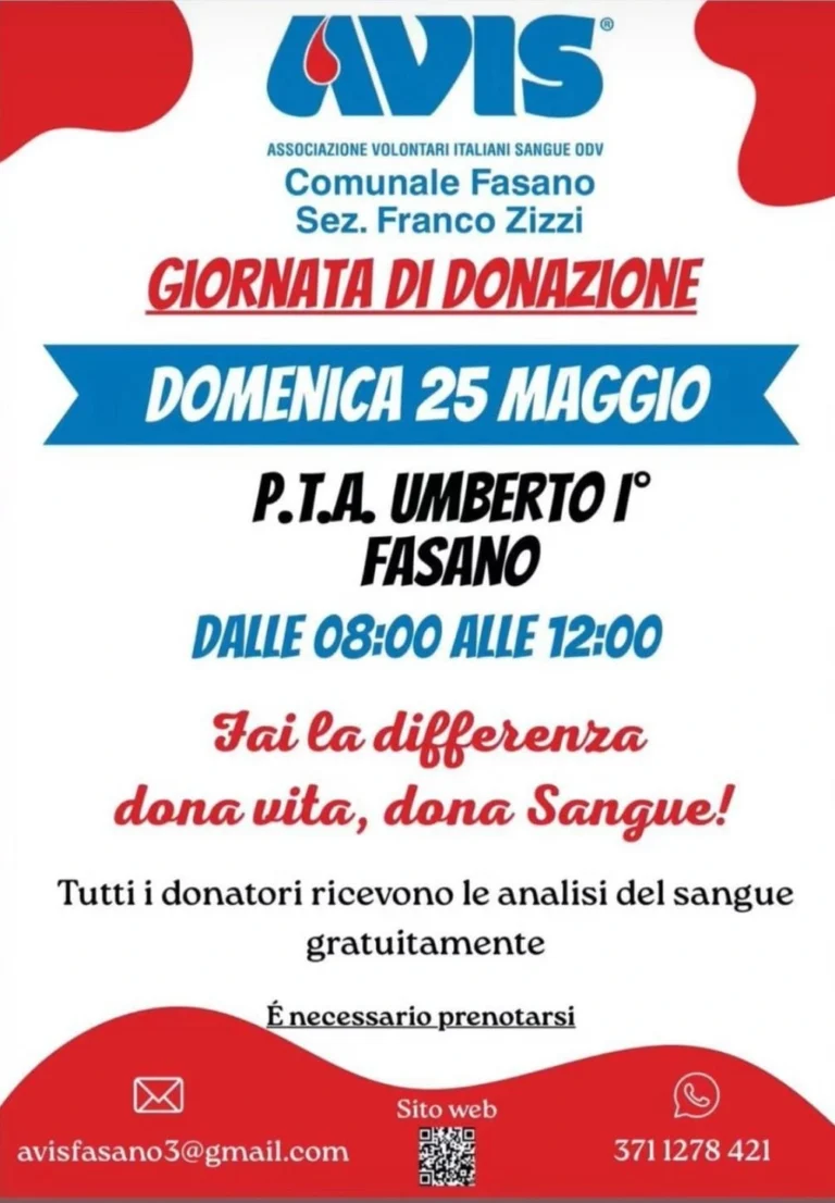 Doppio appuntamento con Avis sezione “Franco Zizzi” di Fasano Doppio appuntamento con Avis sezione “Franco Zizzi” di Fasano - Osservatorio Fasano