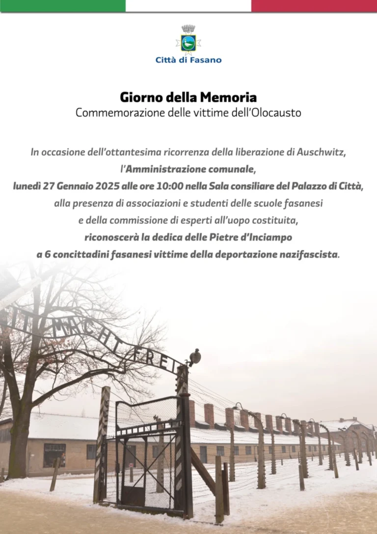 Fasano celebra il Giorno della Memoria Fasano celebra il Giorno della Memoria - Osservatorio Fasano