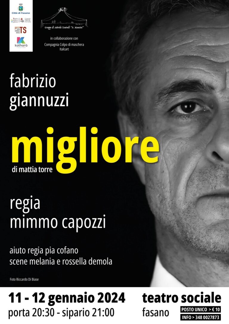 Teatro Sociale, il GAT “Mancini” apre il 2024 con il monologo “Migliore” Teatro Sociale, il GAT “Mancini” apre il 2024 con il monologo “Migliore” - Osservatorio Fasano