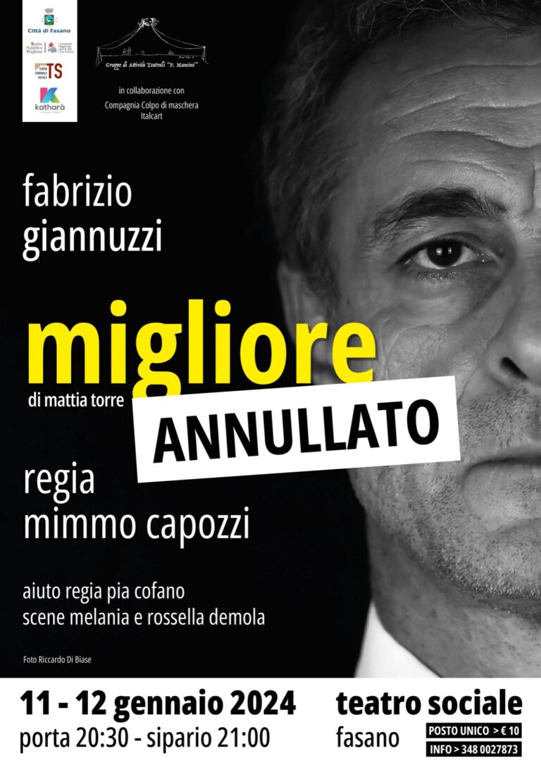 Annullato lo spettacolo “Migliore” Annullato lo spettacolo “Migliore” - Osservatorio Fasano