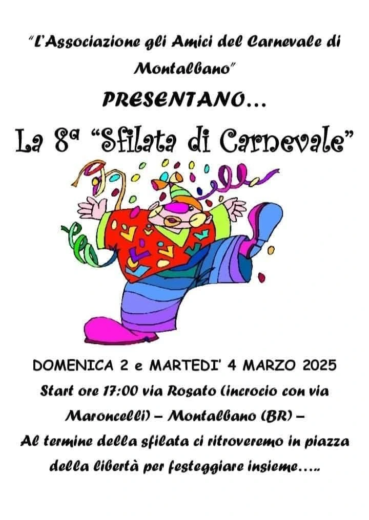 Montalbano si prepara a colorare le sue strade con l’8ª Sfilata di Carnevale! Montalbano si prepara a colorare le sue strade con l'8ª Sfilata di Carnevale! - Osservatorio Fasano
