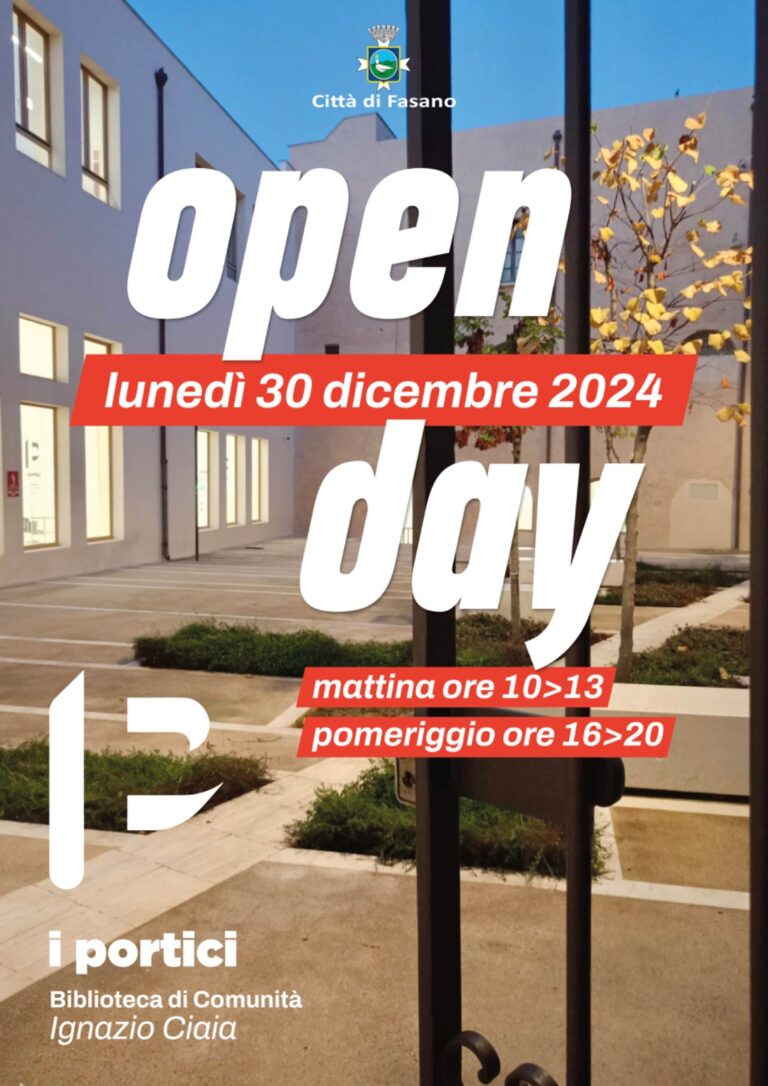 I PORTICI – Biblioteca di Comunità “Ignazio Ciaia”: si parte con l’Open Day il 30 dicembre I PORTICI - Biblioteca di Comunità “Ignazio Ciaia”: si parte con l’Open Day il 30 dicembre - Osservatorio Fasano