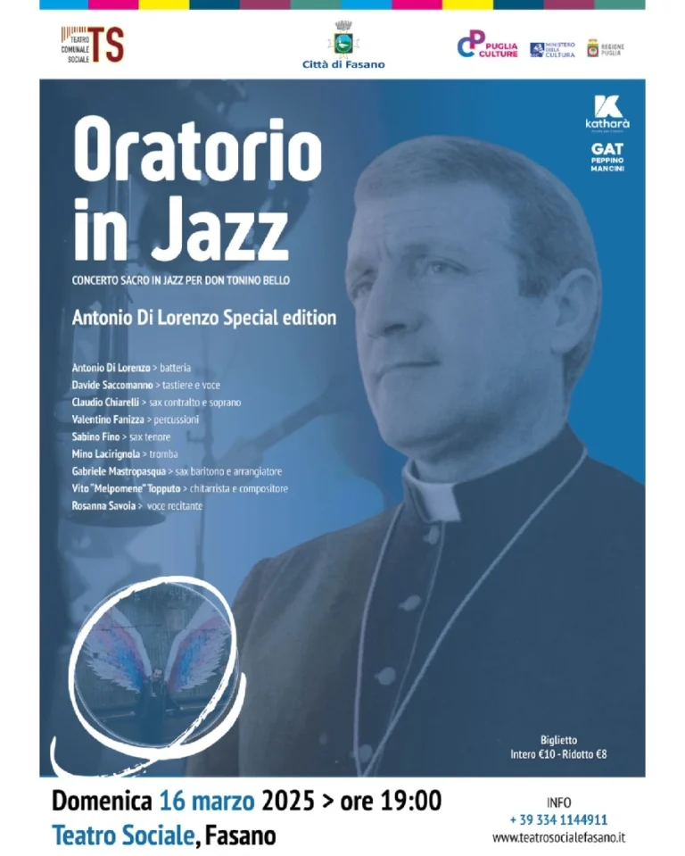 Oratorio in Jazz”, il maestro Antonio Di Lorenzo omaggia don Tonino Bello al Teatro Sociale - Osservatorio Fasano