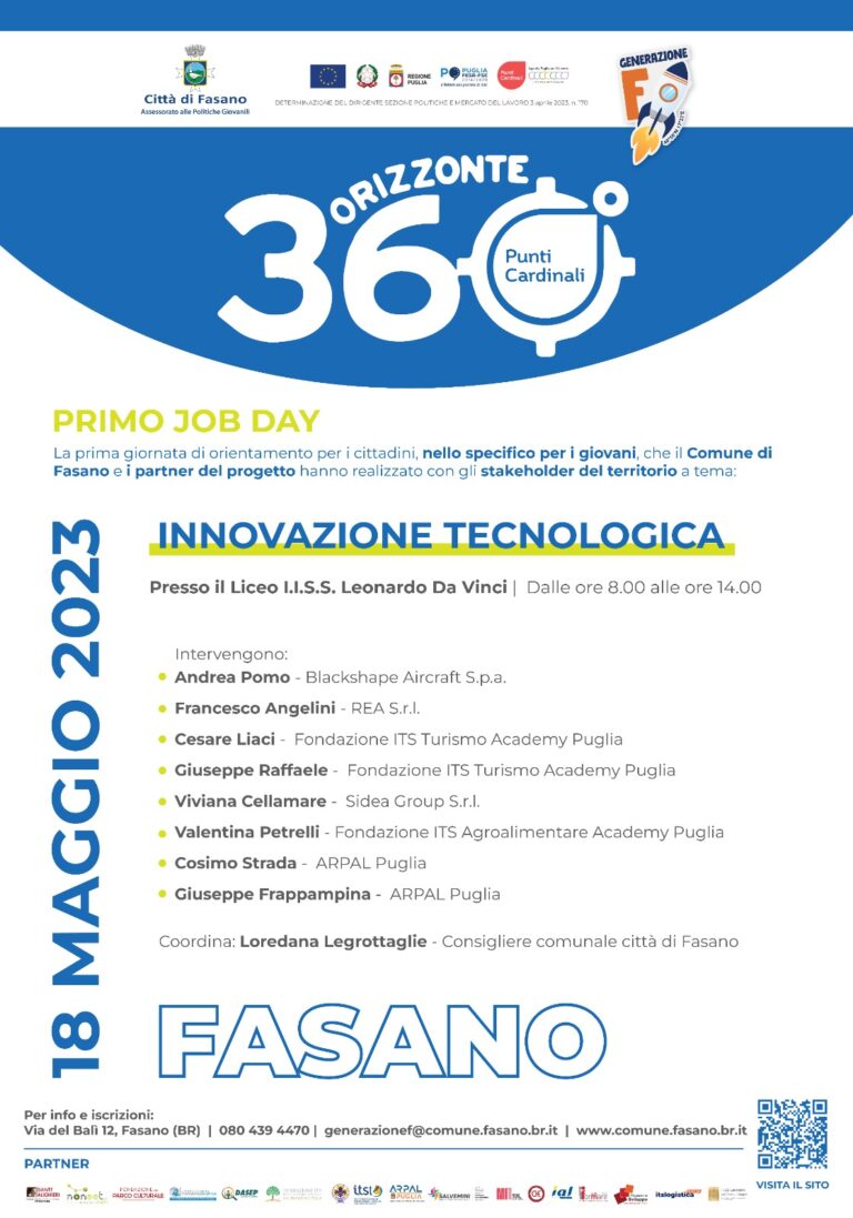 Politiche giovanili, parte il progetto «Orizzonte 360°» con il primo job day Politiche giovanili, parte il progetto «Orizzonte 360°» con il primo job day - Osservatorio Fasano