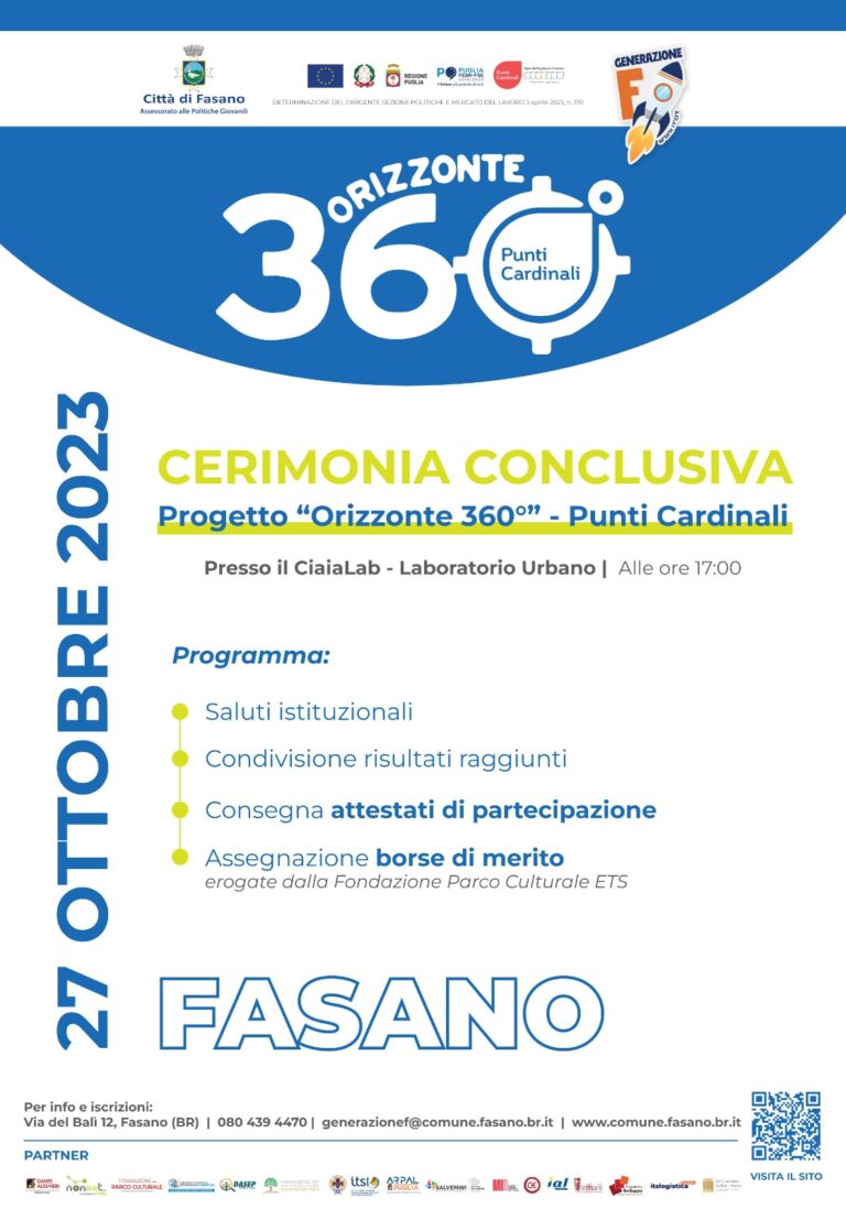 Politiche Giovanili, cerimonia conclusiva per raccontare i risultati del progetto «Orizzonte 360°» - Osservatorio Fasano