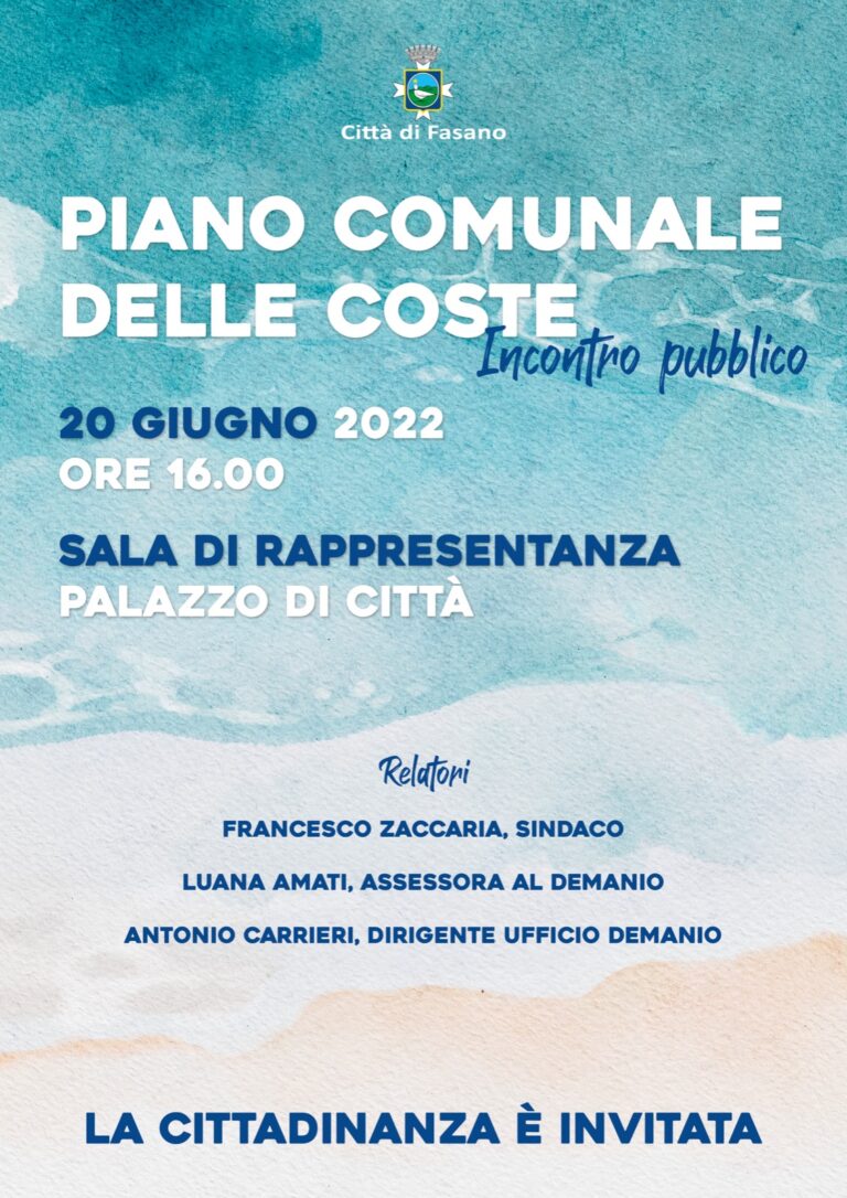 Piano comunale delle Coste, incontro pubblico per promuovere la partecipazione di cittadini, associazioni e operatori economici - Osservatorio Fasano