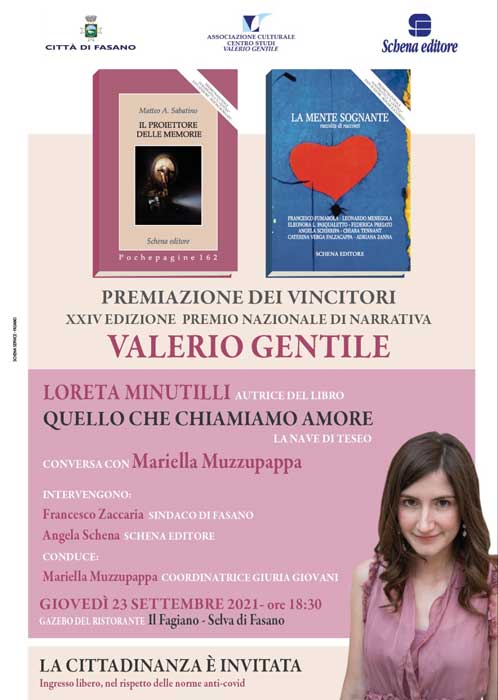 Premio nazionale di narrativa ‘Valerio Gentile’ rinviato al 23 settembre Premio nazionale di narrativa 'Valerio Gentile' rinviato al 23 settembre - Osservatorio Fasano