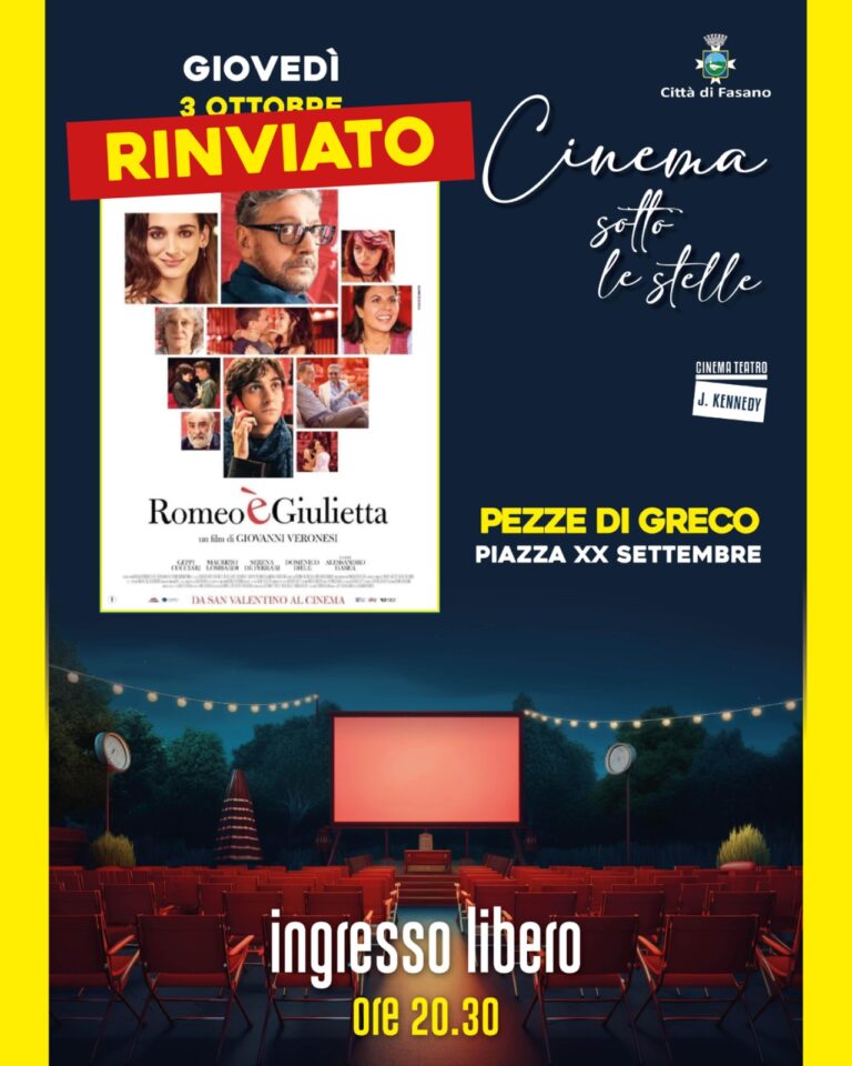 «Cinema sotto le stelle»: rinviata la proiezione di questa sera a Pezze di Greco - Osservatorio Fasano