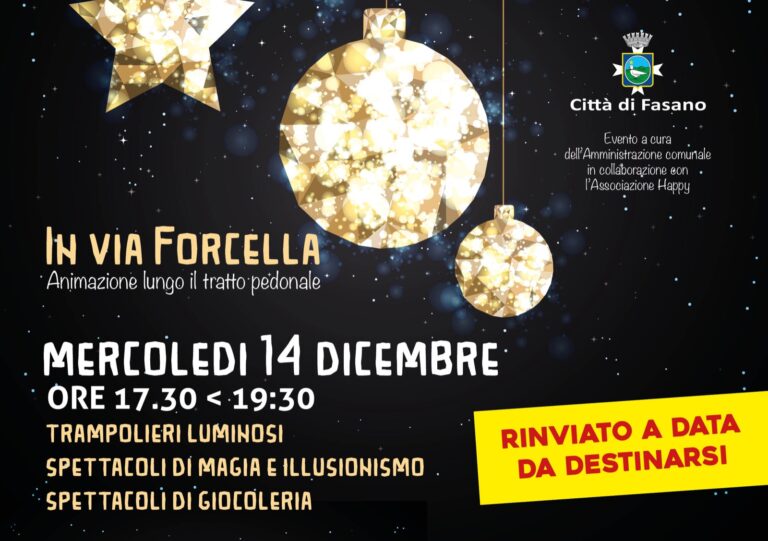Rinviato causa maltempo l’evento “In via Forcella” in programma domani 13 dicembre - Osservatorio Fasano