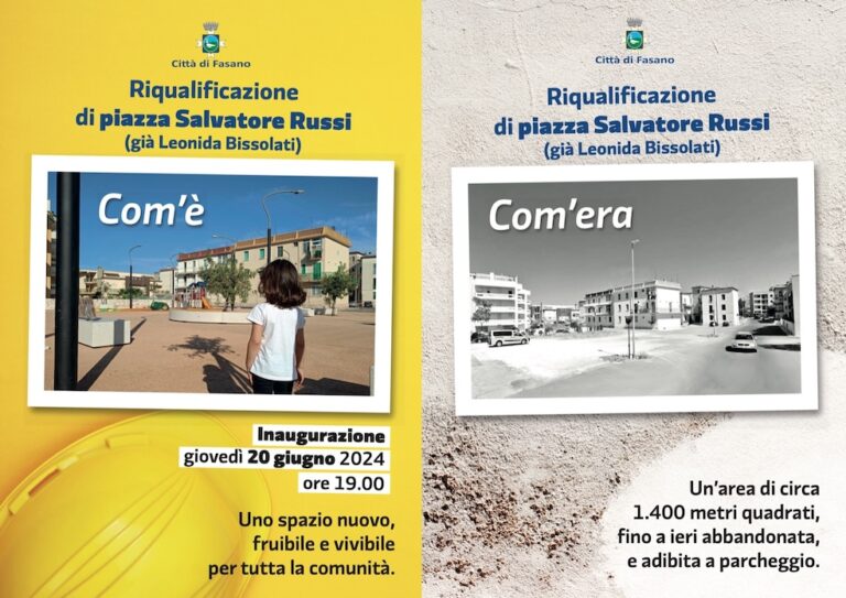 Terminata la riqualificata piazza Salvatore Russi si inaugura giovedì 20 giugno - Osservatorio Fasano