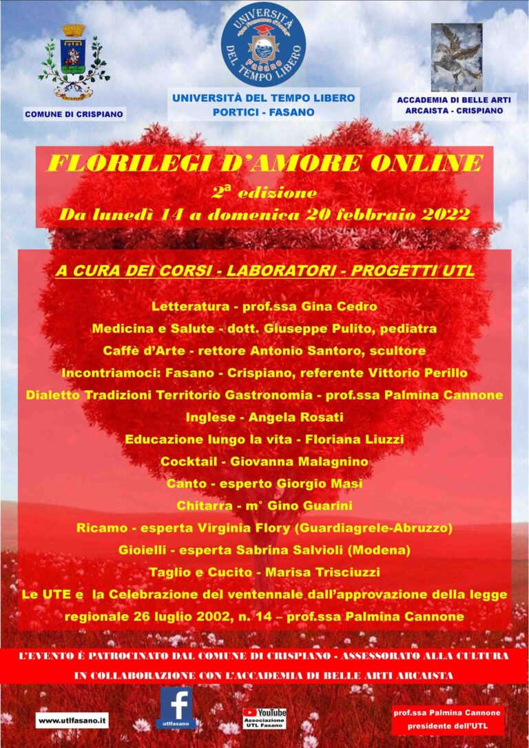 Florilegi d’Amore per San Valentino all’UTL fasanese Florilegi d'Amore per San Valentino all'UTL fasanese - Osservatorio Fasano