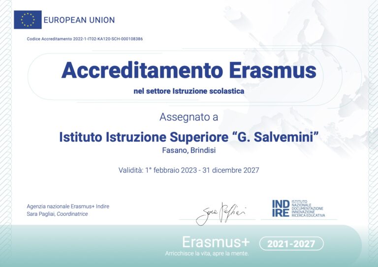 Accreditamento Erasmus per l’IISS “G. Salvemini” di Fasano - Osservatorio Fasano