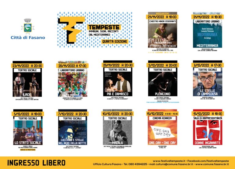 «Tempeste – Immagini, suoni, racconti dal Mediterraneo»: presentata la quarta edizione del Festival «Tempeste - Immagini, suoni, racconti dal Mediterraneo»: presentata la quarta edizione del Festival - Osservatorio Fasano