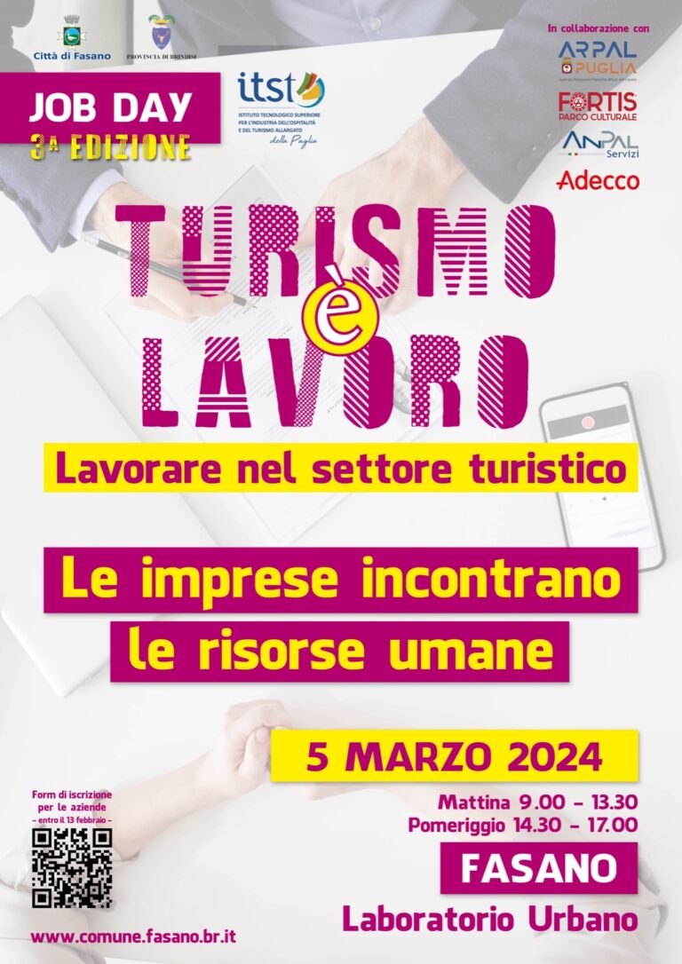 «Turismo è lavoro», il 5 marzo il terzo Job day della città di Fasano «Turismo è lavoro», il 5 marzo il terzo Job day della città di Fasano - Osservatorio Fasano