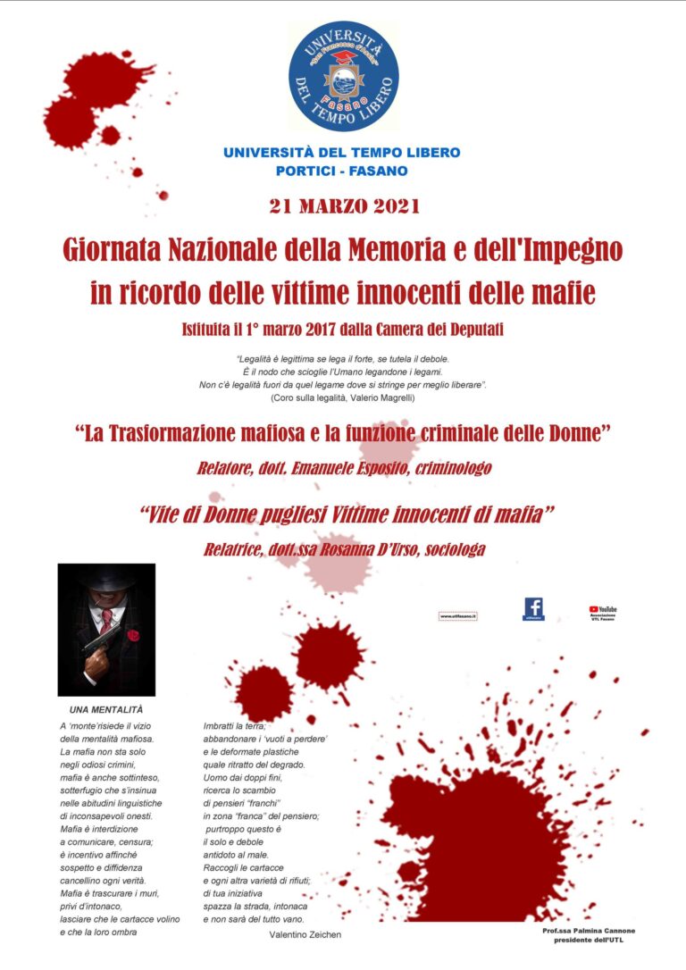 L'Università del Tempo Libero celebra online la Primavera della Memoria - Osservatorio Fasano
