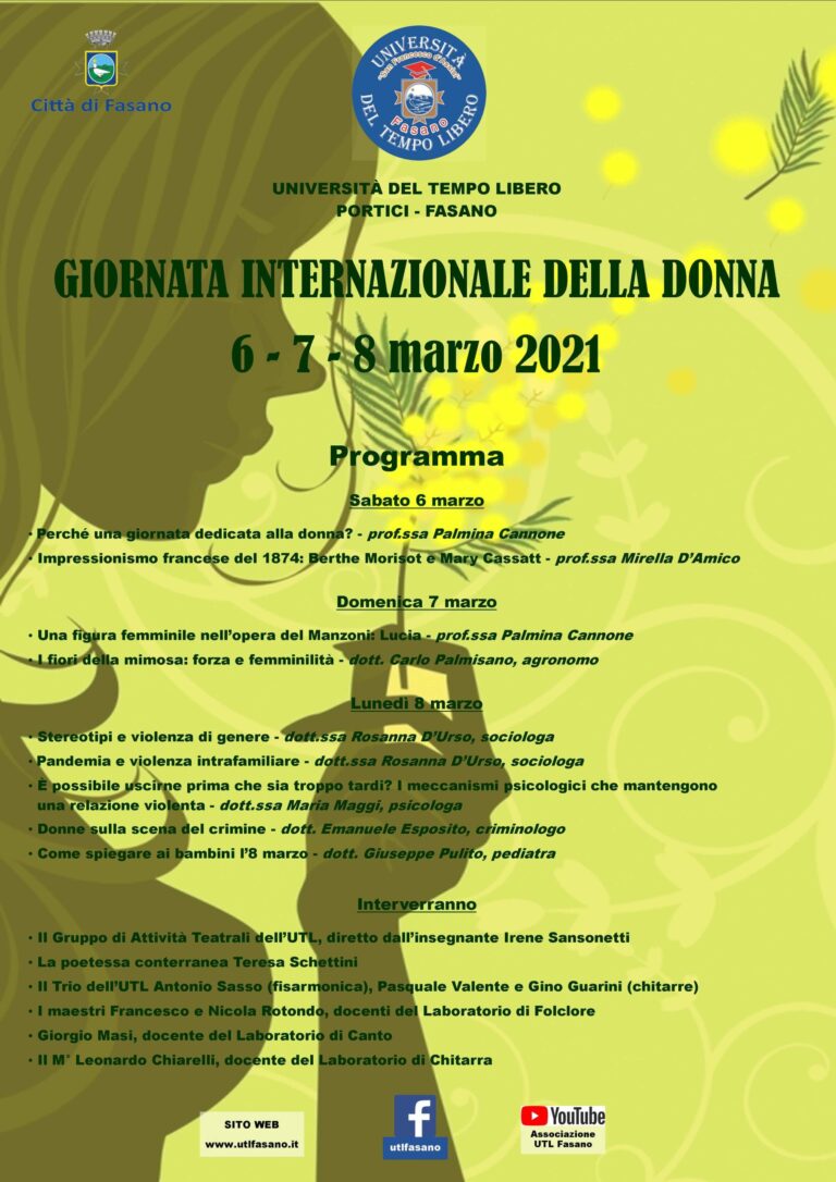 L'UTL celebra la 'Giornata mondiale della donna' dal 6 all'8 marzo - Osservatorio Fasano